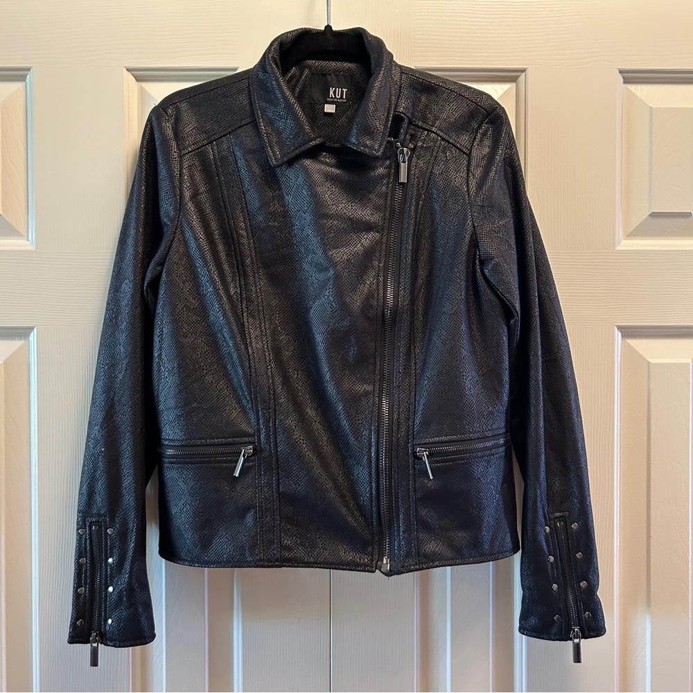 Kut From The Kloth Black Faux Snakeskin Moto Jacket - Picture 2 of 8